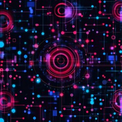 Abstract digital background with glowing circles and lines.