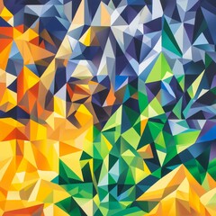 Fototapeta premium Abstract geometric artwork with vibrant colors and triangular shapes.