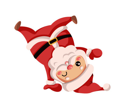 recommend clip art: Funny Santa Claus performing playful handstand flat color vector character. Saint Nicolas winking upside down illustration on white