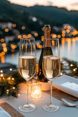 Elegant Champagne Toast at Sunset View for New Year's Eve Celebration