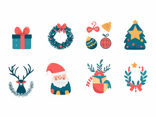 Naklejka premium Set of hand drawn Christmas illustrations