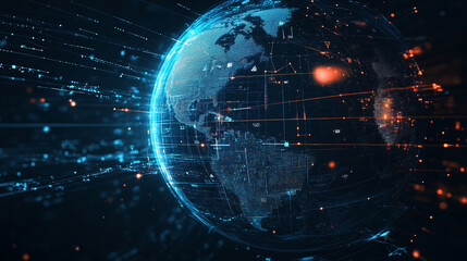 Obraz premium blue global network technology background.ai generative