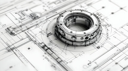 Bearing and caliper on the mechanical engineering drawing