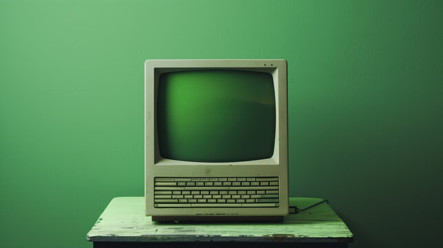 Photorealistic 3D Rendering of an Old Macintosh with a Green Chroma Key Screen, Suitable for Digital Projects and Media Production