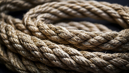 Fototapeta premium Rough Brown Jute Rope Knot Isolated with Nautical Texture and Strong Connection