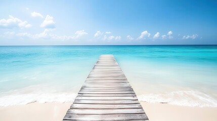 Naklejka premium Travel image showing a wooden pier extending into the clear blue sea