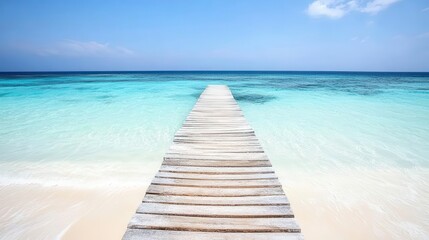 Fototapeta premium Travel image showing a wooden pier extending into the clear blue sea
