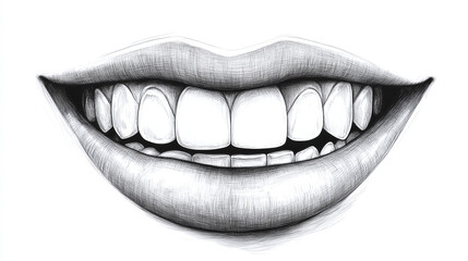 Fototapeta premium Cheerful smile teeth coloring, playful page book drawing outline, whimsical sketch mouth happy cute, adorable fun delightful, charming animated joyful.
