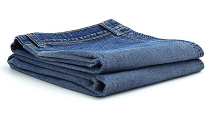 Isolated blue denim jeans pants, folded neatly, showcase modern fashion in casual clothing, highlighting the stylish design and texture of this essential garment made from cotton fabric wear.