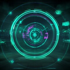 Obraz premium Futuristic HUD interface with glowing circles and digital elements.