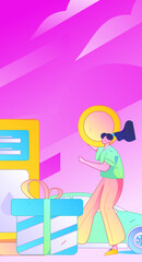 Vector Internet operation hand-drawn illustration of people getting discounts for refueling their cars
