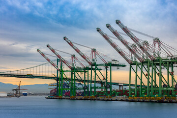 Long Beach, California, cranes - -Vincent Thomas Bridge-Evergreen Shipping