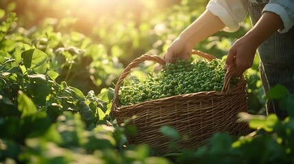 Fototapeta premium Fresh green peas harvest nature's close-up food photography