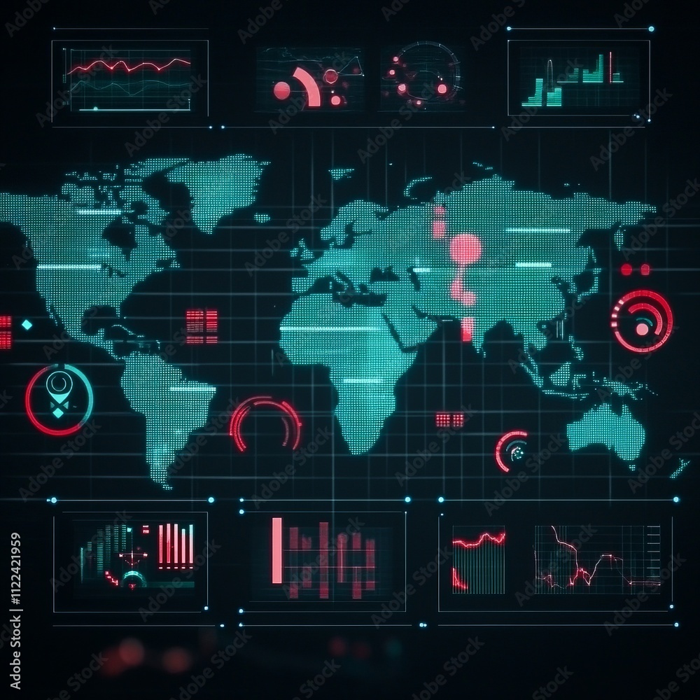 Poster global network data visualization on screen.