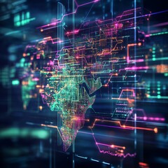 Obraz premium Global network connection, digital world map.