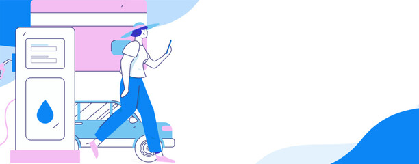 Vector Internet operation hand-drawn illustration of people getting discounts for refueling their cars
