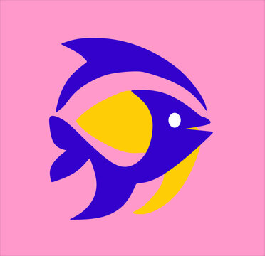 incone de um peixe azul e amarelo em um fundo  rosa claro