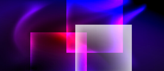 Fototapeta premium Glass squares with neon shiny light abstract background
