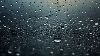 Rain Water Droplets on Glass Surface with Clean Transparent Texture