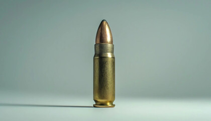 Bullet Cartridge: Close-up of a single rifle bullet cartridge against a neutral background.  The image emphasizes detail and texture.