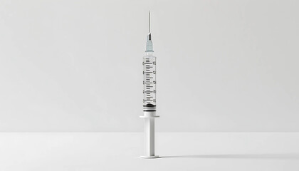 Medical Syringe: Precision and sterility. A close-up shot of a medical syringe, ready for use.  Clean lines and a minimalist aesthetic. 