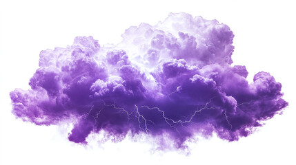 Fototapeta premium Purple cloud with lighting strikes or thunderbolts, storm illustration isolated on white background, danger in dark stormy nature weather on the sky.