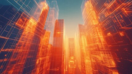 Fototapeta premium Futuristic cityscape skyline urban environment digital art perspective
