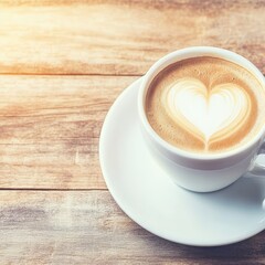 Fototapeta premium Latte art heart in white cup on wood.