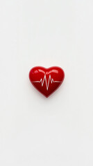 Fototapeta premium red heart with white heartbeat on white background medical healthcare love concept