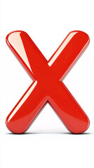3d red glossy x symbol on white background