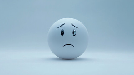 Fototapeta premium white sphere with sad face drawing on blue background 3d rendering