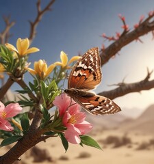 Brown moth perched on desert rose tree branch , Branches, Mojave Desert