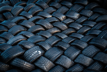 Fototapeta premium pile of discarded car tyres
