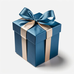 Obraz premium Blue gift box with golden ribbon isolated on transparent background cutout gift box with golden ribbon