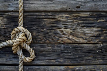 Obraz premium Old wooden planks with knots and ropes