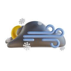 3d render icon Cloudy windy Night Snowfall