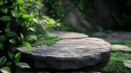 Obraz premium Serene Stone Pathway in Lush Greenery: A Tranquil Nature Scene