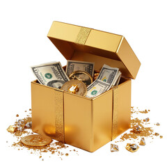 golden gift box with money
