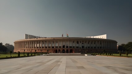 Fototapeta premium Minimalist Representation of the New Indian Parliament Building with a Clean Aesthetic and Simplistic Design Elements for Modern Architectural Photography