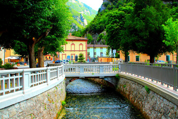 PIORACO, ITALY - JULY 23, 2024: Bridge over the Potenza River. The Potenza is a river in the...