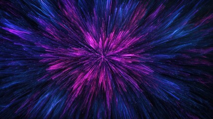 Obraz premium Cluster of purple and blue fiber optic strands spreading in a starburst pattern against a dark background