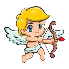 Cute Adorable Cupid Cartoon Character little Angel in Love with bow and arrow