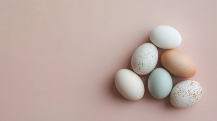 Soft Pastel Colored Eggs Arranged on a Neutral Background