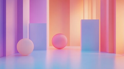 Abstract pastel geometric shapes in a dreamy contemporary space