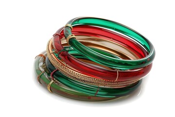 Ftont view side view of Green bangles and red green bangles isolated in white background