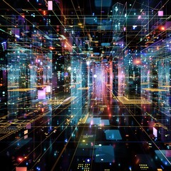 Fototapeta premium Holographic data streams interconnecting in a virtual grid