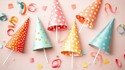 Obraz premium Colorful Party Hats and Decorations for Celebration Events