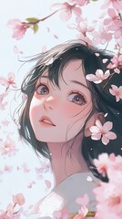 Fototapeta premium Beautiful girl surrounded by cherry blossoms.
