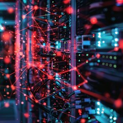 Fototapeta premium Wired internet connections with fast penetrating electric current to power all systems in the innovative internet center. Generative AI