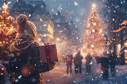 Celebrate the new year 2025 with snowy landscapes and festive gift giving in picturesque scenes